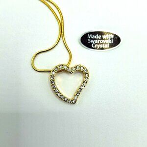 Openwork Heart Pendant Necklace Goldtone Swarovski Crystals NWT